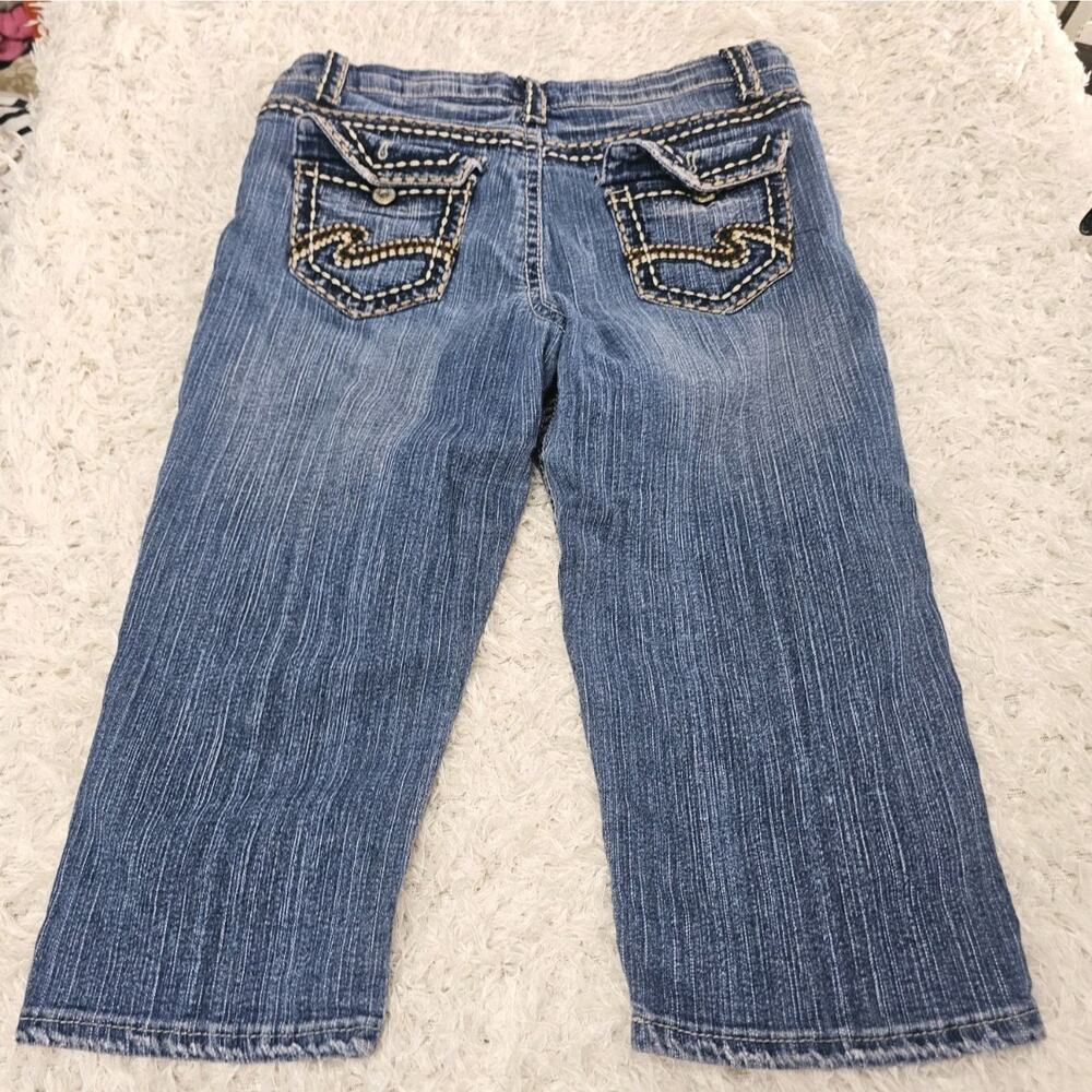BONGO Girls Jeans Size 16 Thick Stitch Embellished Pocket Denim Cropped Capris